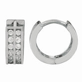 Silver Double Row Cz Hoop Earrings